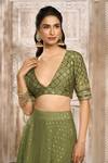 Buy_Rishi & Vibhuti x AZA_Green Dupion Woven Floral Plunged V Lehenga Set With Dupatta _Online_at_Aza_Fashions