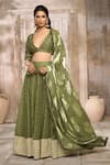 Buy_Rishi & Vibhuti x AZA_Green Dupion Woven Floral Plunged V Lehenga Set With Dupatta 