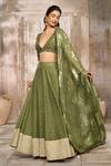 Shop_Rishi & Vibhuti x AZA_Green Dupion Woven Floral Plunged V Lehenga Set With Dupatta 