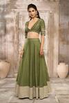 Rishi & Vibhuti x AZA_Green Dupion Woven Floral Plunged V Lehenga Set With Dupatta _Online