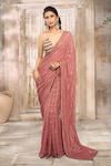 Buy_Rishi & Vibhuti x AZA_Pink Georgette Embroidered Shimmer Saree With Halter Neck Blouse _at_Aza_Fashions