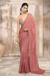 Buy_Rishi & Vibhuti x AZA_Pink Georgette Embroidered Shimmer Saree With Halter Neck Blouse _Online_at_Aza_Fashions