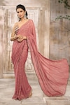 Shop_Rishi & Vibhuti x AZA_Pink Georgette Embroidered Shimmer Saree With Halter Neck Blouse _Online_at_Aza_Fashions