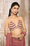 Shop_Rishi & Vibhuti x AZA_Pink Georgette Embroidered Shimmer Saree With Halter Neck Blouse _at_Aza_Fashions