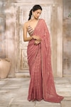 Rishi & Vibhuti x AZA_Pink Georgette Embroidered Shimmer Saree With Halter Neck Blouse _Online