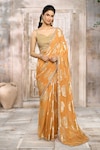 Buy_Rishi & Vibhuti x AZA_Yellow Georgette Flower Sweetheart Pattern Saree With Blouse _at_Aza_Fashions