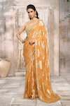 Rishi & Vibhuti x AZA_Yellow Georgette Flower Sweetheart Pattern Saree With Blouse _at_Aza_Fashions