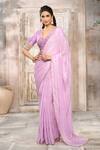 Buy_Rishi & Vibhuti x AZA_Purple Georgette Embroidered Striped Metallic Saree With Blouse _at_Aza_Fashions