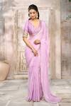 Shop_Rishi & Vibhuti x AZA_Purple Georgette Embroidered Striped Metallic Saree With Blouse _Online_at_Aza_Fashions