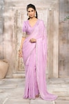 Rishi & Vibhuti x AZA_Purple Georgette Embroidered Striped Metallic Saree With Blouse _at_Aza_Fashions