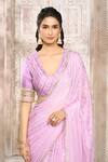 Shop_Rishi & Vibhuti x AZA_Purple Georgette Embroidered Striped Metallic Saree With Blouse 