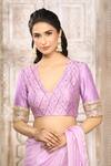 Rishi & Vibhuti x AZA_Purple Georgette Embroidered Striped Metallic Saree With Blouse _Online