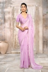 Buy_Rishi & Vibhuti x AZA_Purple Georgette Embroidered Striped Metallic Saree With Blouse _Online