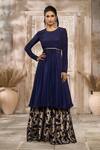 Buy_Rishi & Vibhuti x AZA_Blue Crepe Woven Sequin Round Floral Brocade Sharara Set _Online_at_Aza_Fashions