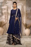 Shop_Rishi & Vibhuti x AZA_Blue Crepe Woven Sequin Round Floral Brocade Sharara Set _Online_at_Aza_Fashions