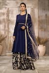 Buy_Rishi & Vibhuti x AZA_Blue Crepe Woven Sequin Round Floral Brocade Sharara Set 