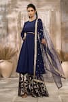 Shop_Rishi & Vibhuti x AZA_Blue Crepe Woven Sequin Round Floral Brocade Sharara Set 