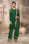 Shop_Rishi & Vibhuti x AZA_Green Crepe Embroidered Round Placed Anarkali Pant Set _Online_at_Aza_Fashions