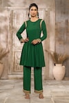 Shop_Rishi & Vibhuti x AZA_Green Crepe Embroidered Round Placed Anarkali Pant Set 