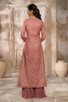 Rishi & Vibhuti x AZA_Pink Chanderi Polka Plunged V Slit Kurta And Pleated Sharara Set _Online_at_Aza_Fashions