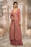 Buy_Rishi & Vibhuti x AZA_Pink Chanderi Polka Plunged V Slit Kurta And Pleated Sharara Set _Online_at_Aza_Fashions