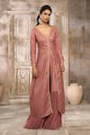 Buy_Rishi & Vibhuti x AZA_Pink Chanderi Polka Plunged V Slit Kurta And Pleated Sharara Set 