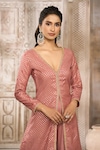 Rishi & Vibhuti x AZA_Pink Chanderi Polka Plunged V Slit Kurta And Pleated Sharara Set _Online