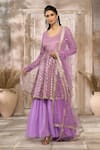 Buy_Rishi & Vibhuti x AZA_Purple Georgette Woven Floral U Neck Pattern Anarkali With Dupatta _at_Aza_Fashions