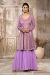 Buy_Rishi & Vibhuti x AZA_Purple Georgette Woven Floral U Neck Pattern Anarkali With Dupatta 
