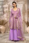 Shop_Rishi & Vibhuti x AZA_Purple Georgette Woven Floral U Neck Pattern Anarkali With Dupatta 