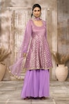 Rishi & Vibhuti x AZA_Purple Georgette Woven Floral U Neck Pattern Anarkali With Dupatta _Online