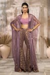 Buy_Rishi & Vibhuti x AZA_Purple Dupion Woven Polka Blouse Sweetheart Floral Sharara Cape Set _at_Aza_Fashions