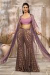 Buy_Rishi & Vibhuti x AZA_Purple Dupion Woven Polka Blouse Sweetheart Floral Sharara Cape Set _Online_at_Aza_Fashions