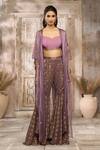 Shop_Rishi & Vibhuti x AZA_Purple Dupion Woven Polka Blouse Sweetheart Floral Sharara Cape Set _Online_at_Aza_Fashions