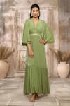 Buy_Rishi & Vibhuti x AZA_Green Georgette Embellished V Neck Frill Dress With Belt _at_Aza_Fashions
