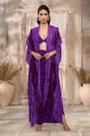 Buy_Rishi & Vibhuti x AZA_Purple Crepe Embroidered Tassel Plunged V Draped Skirt Set With Cape _at_Aza_Fashions