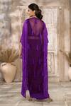 Rishi & Vibhuti x AZA_Purple Crepe Embroidered Tassel Plunged V Draped Skirt Set With Cape _Online_at_Aza_Fashions