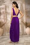 Buy_Rishi & Vibhuti x AZA_Purple Crepe Embroidered Tassel Plunged V Draped Skirt Set With Cape _Online_at_Aza_Fashions