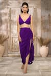 Shop_Rishi & Vibhuti x AZA_Purple Crepe Embroidered Tassel Plunged V Draped Skirt Set With Cape _Online_at_Aza_Fashions