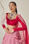 Buy_MADZIN_Red Silk Chanderi Embroidery Floral Sweetheart Neck Bridal Lehenga Set_Online_at_Aza_Fashions
