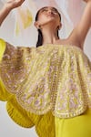 MADZIN_Yellow Silk Chanderi Hand Embroidery Sequins One Shoulder Neck Top With Skirt _Online_at_Aza_Fashions