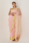 Buy_MADZIN_Pink Silk Organza Embroidery Sequins Sweetheart Floral Border Saree With Blouse _at_Aza_Fashions