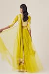 Shop_MADZIN_Yellow Silk Satin Georgette Embroidery Sequins V Neck Border Saree With Blouse _at_Aza_Fashions