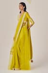 MADZIN_Yellow Silk Satin Georgette Embroidery Sequins V Neck Border Saree With Blouse _Online_at_Aza_Fashions