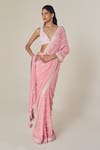 Buy_MADZIN_Pink Silk Georgette Embroidery Sequins V Neck Saree With Blouse_at_Aza_Fashions
