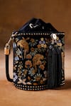 Buy_Anita Dongre_Black Zari Thread Pichhwai Hand Painted Bucket Bag _at_Aza_Fashions