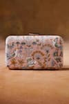 Shop_Anita Dongre_Pink Embroidery, Zari Pichhwai Botanical Hand Painted Clutch _at_Aza_Fashions