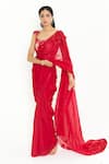 Buy_Issa Studio By Chetana & Swathi_Red Net, Organza Sequins, Caroline 3d Rafflesia Bloom Embroidered Saree Set _at_Aza_Fashions