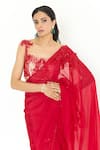Issa Studio By Chetana & Swathi_Red Net, Organza Sequins, Caroline 3d Rafflesia Bloom Embroidered Saree Set _Online_at_Aza_Fashions