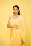 Buy_ISSA STUDIO BY CHETANA & SWATHI_Yellow Falling Organza Embroidery Buttercup Bloom Queen Cleopatra Saree Set _at_Aza_Fashions